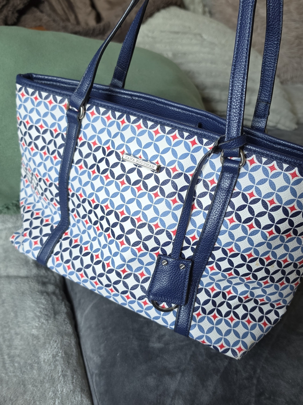 Dana Buchman Navy Geometric Canvas Tote Bag